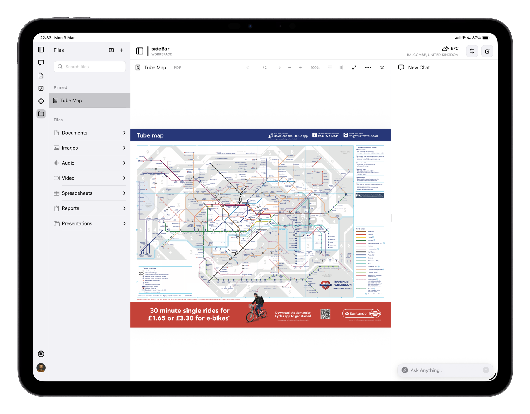sideBar files list showing uploaded documents, images, and other file types